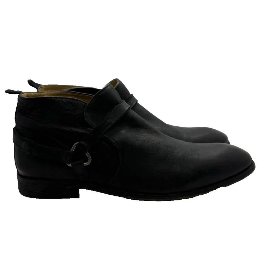 Hudson London Men’s Chelsea Ankle Boot EU 44/US 11 Black Leather Strappy Pull On